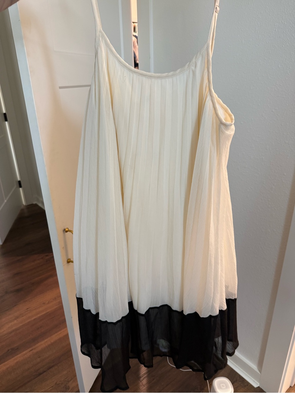 Cream and Black Pleated Spaghetti Strap Swing Top